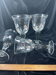 Vtg Christmas Clear Glass Fused Snowmen 8.25 in Goblet Drinking Glass Set of 4