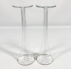 Block Crystal CELEBRATION 2 Hollow Stem Champagne Flutes Optic Gold Rim 10″ Vtg