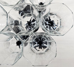 7) Luminarc Octime Black Water Goblets Set Elegant Octagonal Stemware France Lot