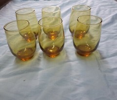 Set of 6 Vtg Amber Glass Juice Tumbler Vereco Made in France 4 1/2 Inch