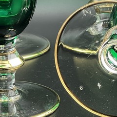 Set of 6 Mouth Blown Arte Italica Medici 24-K Gold/Green Champagne Flutes *READ*