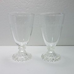 Vtg Anchor Hocking Boopie Water Wine Goblet Glass 5.5” Bubble Footed Dot 2 piece