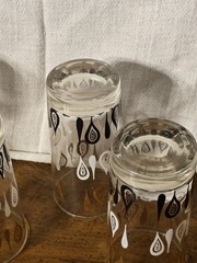 MCM Black White Gold 10oz Glass Tumblers Vintage 5.5″Hx3″W SET OF 4