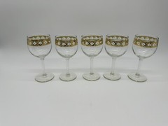 Vintage Culver 22k Gold Valencia Set Of 5 Wine Glasses And Carafe — VERY NICE