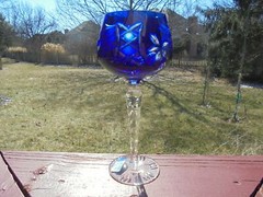 Crystal Clear Industries CCI Cobalt Blue Cut to Clear Grape Wine Goblet 8″ MINT