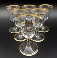 VINTAGE SET OF 6 TIFFIN-FRANCISCAN MINTON GOLD GILDED CRYSTAL CORDIAL GLASSES