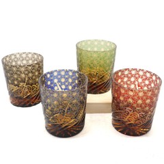 Handmade Crystal Whiskey Glasses Set Edo Kiriko Drinkware For Brandy 9oz 4PCS
