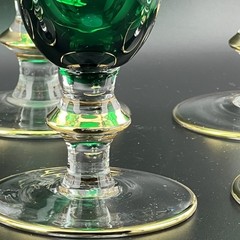 Set of 6 Mouth Blown Arte Italica Medici 24-K Gold/Green Champagne Flutes *READ*