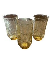 Vtg Set 3 Anchor Hocking Glass Honey Gold Amber Yellow Heritage Hill Tumbler 5.5