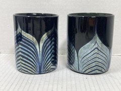 2 Steven Correia Black Iridescent Pulled Feather Double Old Fashioned Glasses