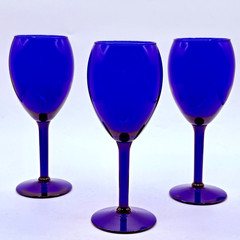 Pier 1 Cobalt Blue Wine Water Glasses Goblets – Set of 3 – 8” H Retired EUC