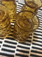Indiana Glass Whitehall Colony Amber Cubist Footed Tumbler – Vintage – Set of 4
