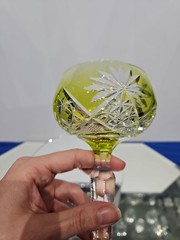 Wine Hock glass Chartreuse Yellow Cut clear Crystal Val Saint Lambert #3269/17