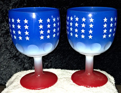 Vintage Pair of Bartlett Collins «Old Glory» Americana Thumbprint Goblets