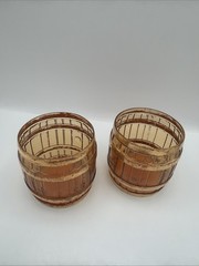 Vintage Culver Glass Whiskey Rocks Glasses 22K Gold Barrel Whiskey Lowball Set 2