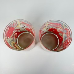 CULVER 22k Gold Pink White Blue Florals «Tapestry» Whiskey Rocks DOF Glasses 2