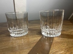 2 Vintage Arcoroc Arc France Whiskey Low Ball Glasses Cut Glass Detail