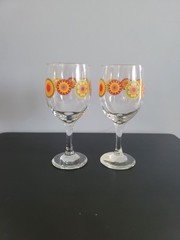 Set of 2 Greenbriar International Libbey Mandala BOHO RETRO 11.5oz Wine Glasses
