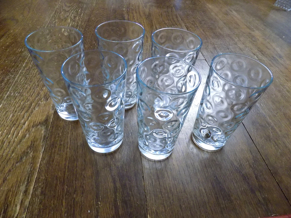 Lot Set of 6 Vtg Libbey Glassware Drinking Glasses Optic Coin Dot Bubble Tumbler