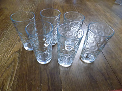 Lot Set of 6 Vtg Libbey Glassware Drinking Glasses Optic Coin Dot Bubble Tumbler