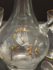 MCM Cordial Set Decanter & 5 Glasses Cut Etched Frosted & Gilt