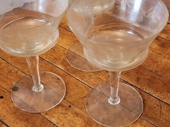 Set Of 3 Vintage Etched Floral Footed Wine Glasses 5.5″ Tall