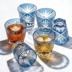 Ink Blue Edo Kiriko Crystal Bohemian Hand Cut Cased Whiskey Glass 220ml/8oz NEW