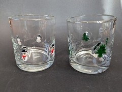 Pair of double old fashioned glasses – snowman, trees – please read