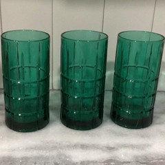 3 Vintage Anchor Hocking Tartan Manchester Tumbler Glasses Dark Olive Green 6″