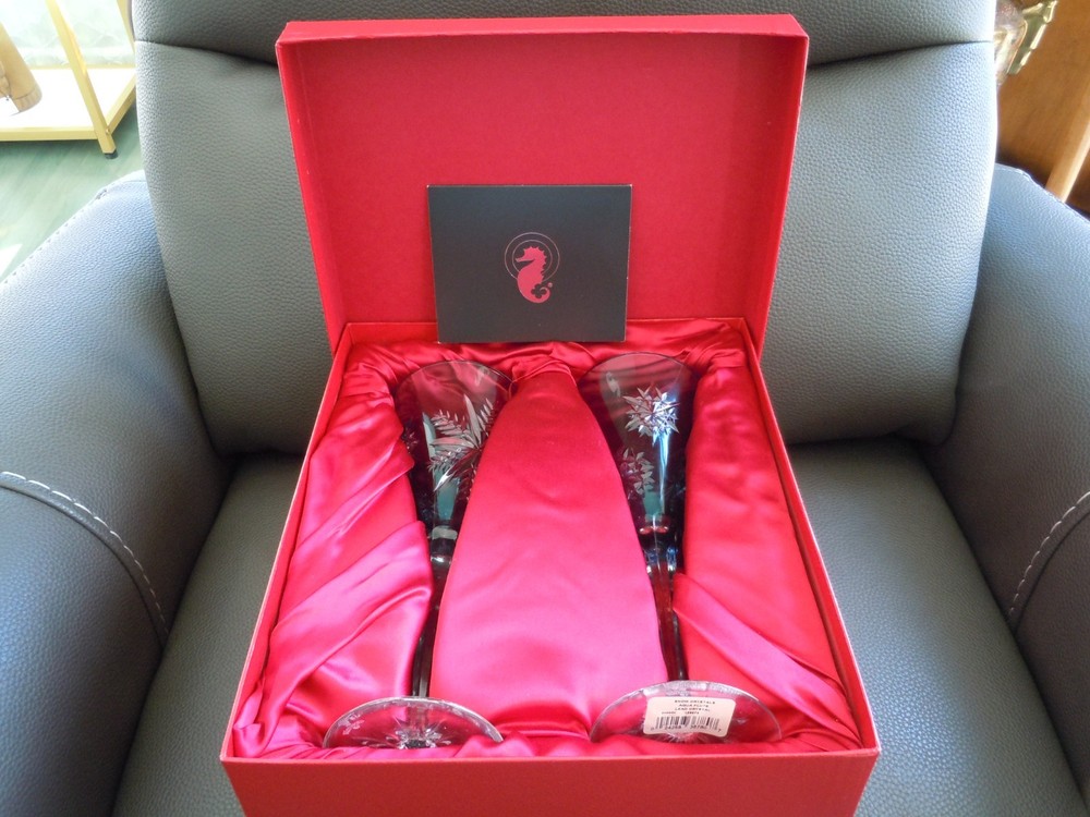 Waterford Snow Crystals Aqua Flute Duo New in Box
