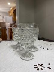 Set of 4 Vtg Wexford Anchor Hocking Glass Water Wine Goblets Diamond Cut Stemmed