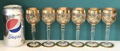 Vintage MCM Art Deco Gold Encrusted Gold Band Rimmed Cordial Aperitif Glasses x6