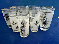 Libbey Glass Company Silver Leaf Bar Set of (8) Including Ice Bucket
