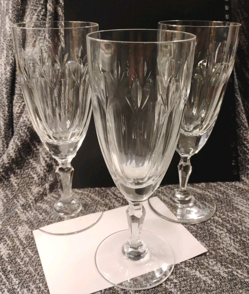 GORHAM Cut Crystal «Royal Devon» Iced Tea Footed Set of Three(3) 8.25″ Glasses!