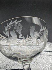 2 Pc Etched Glasses Birds & Foliage ARE20 By Arcadia 5 1/4″ X4 3/4″ Great Gadsby