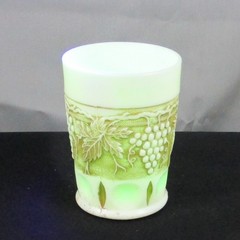 EAPG NORTHWOOD STIPPLED GRAPE & CABLE CUSTARD GLASS WITH NUTMEG STAIN TUMBLER