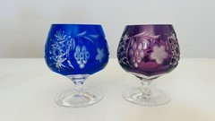 AJKA MARSALA 4 3/8″ CUT TO CLEAR BRANDY SNIFTER COGNAC COLORFUL GLASSES LOT OF 4