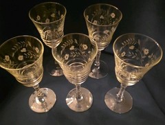 Vtg Libbey Rock Sharpe Halifax Stemmed Water Wine Goblets 7 3/4” Set Of 5