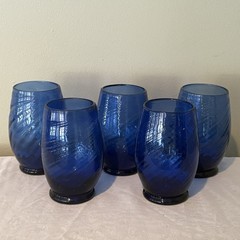 Vtg Handblown Empoli Art Glass Tumbler Cobalt Blue Optic Swirl Heavy 5.5″ T