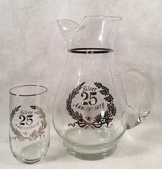 West Virginia Glass Co. 25th Silver Anniversary Pitcher & 6 Tumbler Glass Set