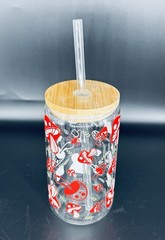 Mushroom Glass Tumbler, Wood Lid Glass Straw