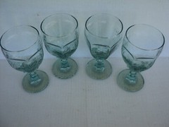 4 Libbey Chivalry Goblet Water Iced Tea Green Paneled Glass 6 1/2″ Textured. EUC