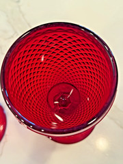 Set of 2 Vintage Ivima Portugal Diamond Point Ruby Red Water Goblets 6.5”