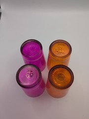 Vintage Hand painted Mini 4oz. Juice Glasses Set Of 4 Hot Pink & Orange