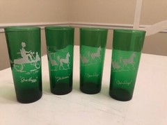 Vintage Christmas Barware 4 Anchor Hocking Forest Green Tumbler Open Sleigh Xmas