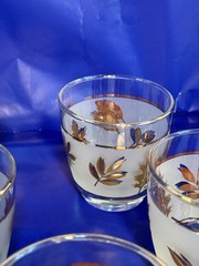 Set of 8 Libbey Golden Foliage Lowball Glasses Gold Rim Frosted 3” 1953-1978
