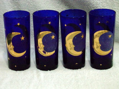 4 Culver Cobalt Blue 6 Inch Glasses Celestial Gold Stars & Moon With Stars Read