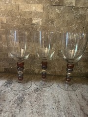 3 Vintage Crystal Wine Glasses Lead Free With Beautiful Stem. Elegant