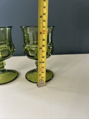 Indiana Glass Kings Crown Thumbprint Green Juice Cordial Goblet Set of 2