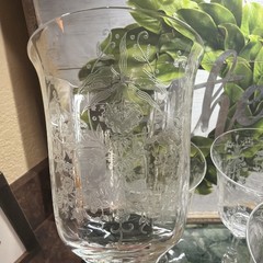 Vintage Heisey Orchid Crystal Wine Glasses Set of 4 Etched Floral Stemware 8.25”